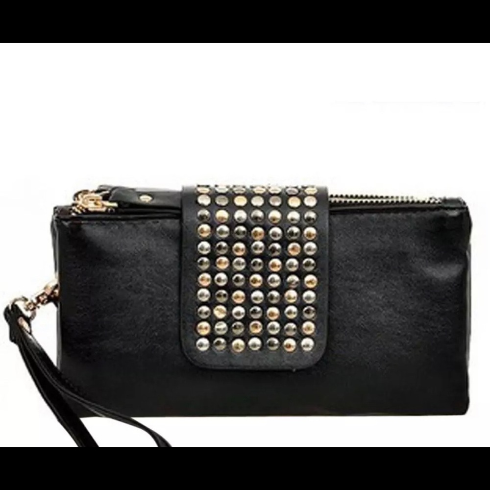 Black rivet clutch evening casual purse party bag